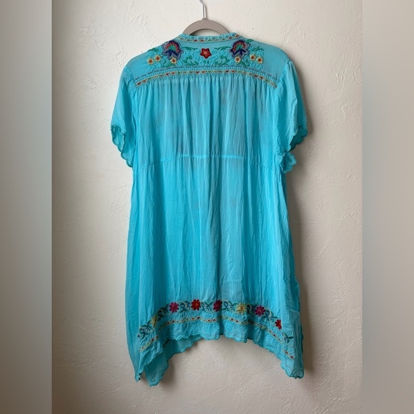 Johnny Was Turquoise Floral Embroidered Boho Tunic, Size Large - Picture 7 of 10